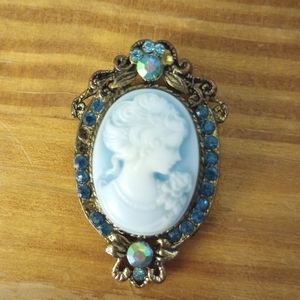 Blue Cameo Brooch Pin